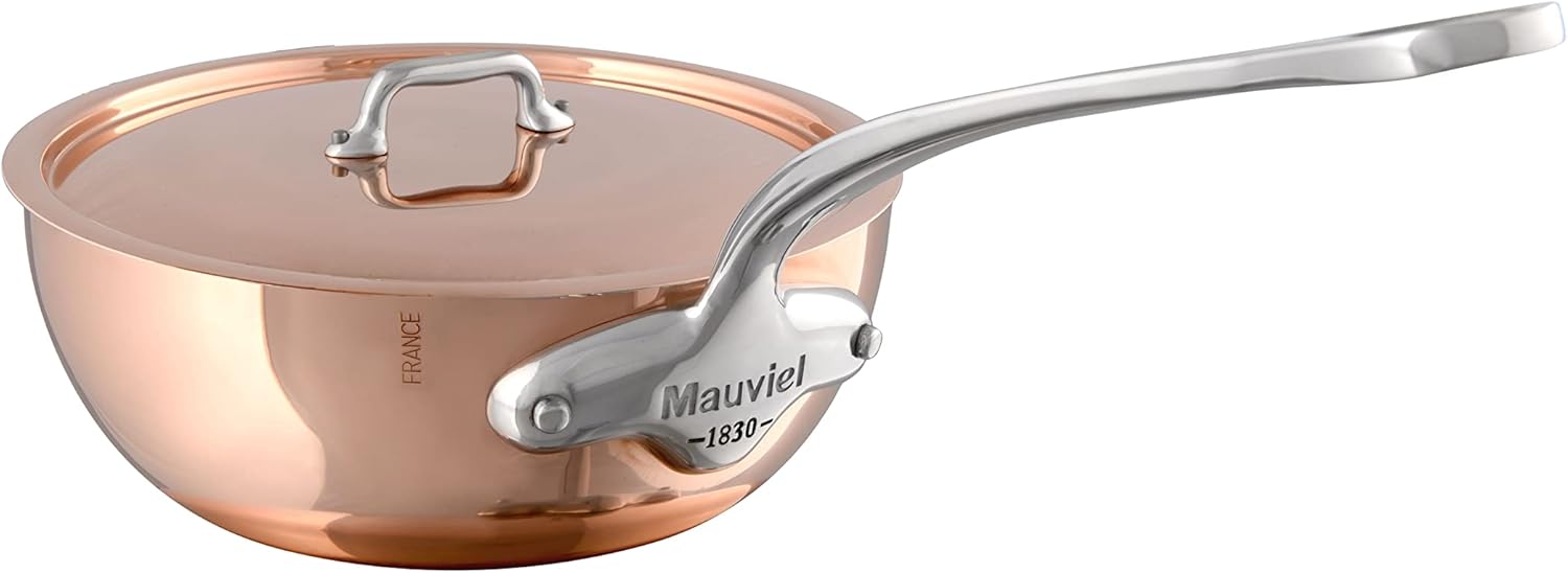 Mauviel M'Heritage 150 S 1.5mm Polished Copper & Stainless Steel Chef Pan With Lid, And Cast Stainless Steel Handle, 2.1-qt, Made In France