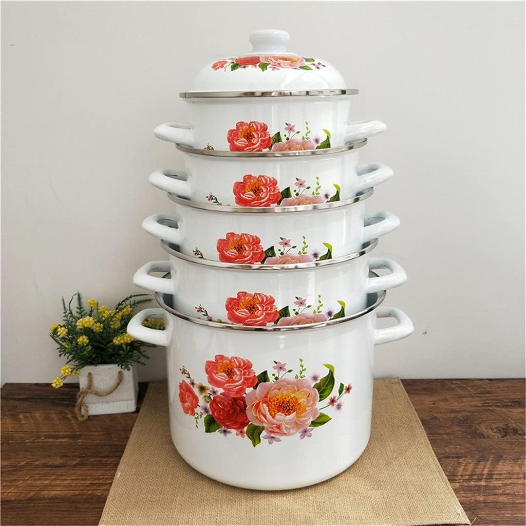 Household Thick Enamel Soup Pot High Barrel Instant Noodle Ear Five-piece Induction Cooker