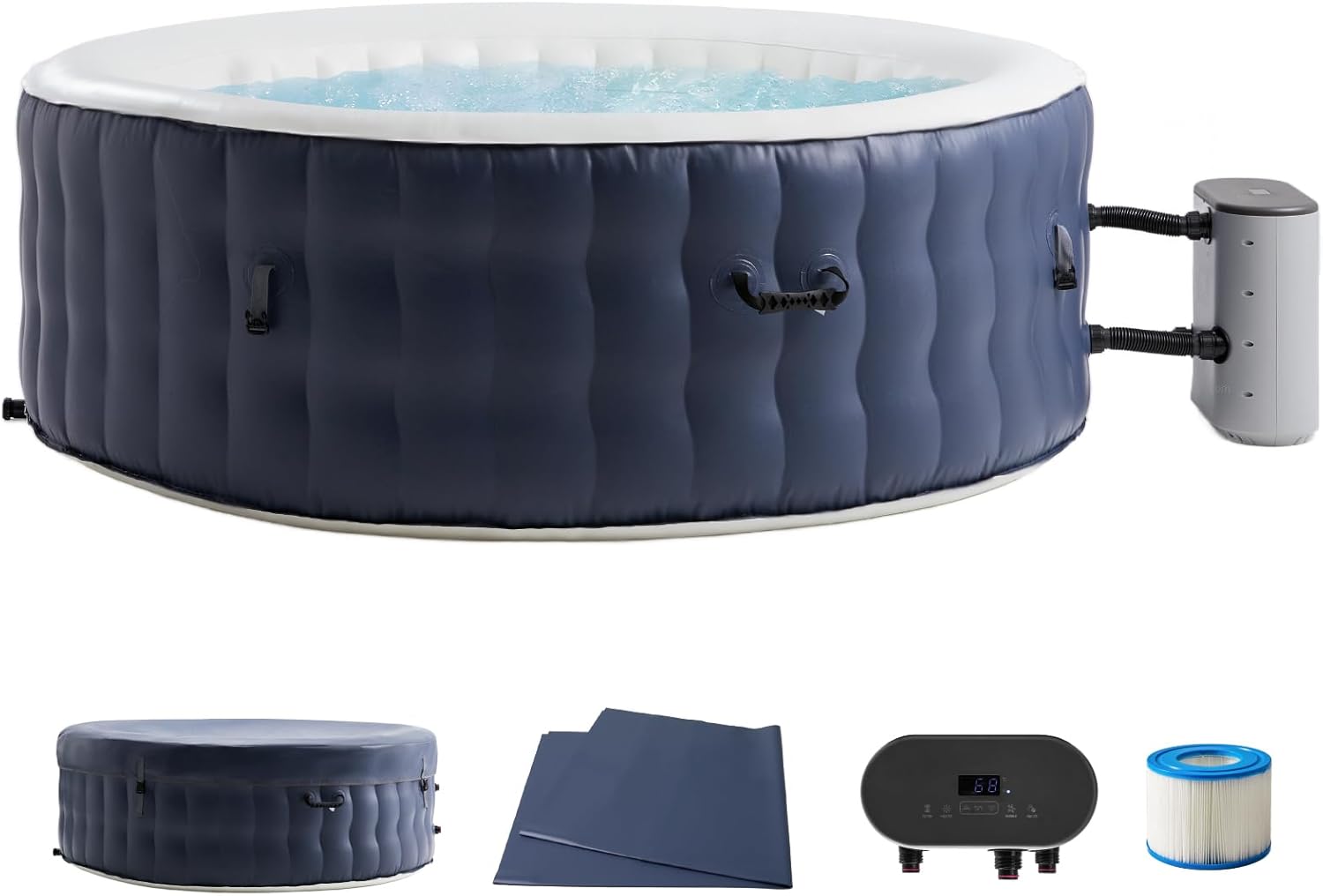 4-6 Person Inflatable Hot Tub Portable Spa with 120 Air Jets & Manual Control Panel, Energy-Efficient Thermal Cover, 71