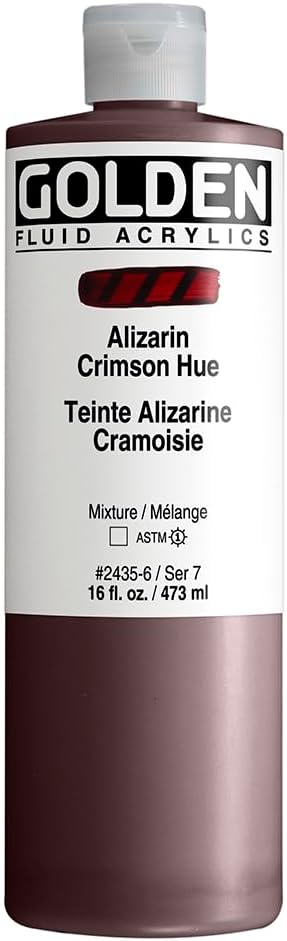 Fluid Acrylics by GOLDEN, Alizarin Crimson Hue, 16 fl. oz. Bottle, Professional Acrylic Paint, Transparent