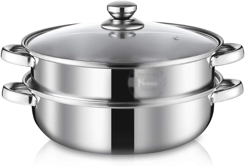 Stainless Steel Steamer Gas Induction Cooker Soup Steamboat Pot 1/2 Toer Steamer Transparent Glass Lid Kitchen Cookware