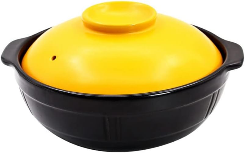 2.8L Ceramic Round Black Dish Casserole/Clay Pot/Earthen Pot/Ceramic Cookware with Yellow Lid Heat-Resistant