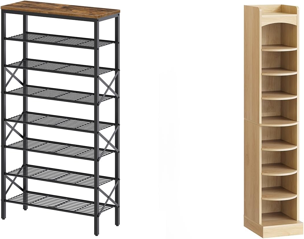 8 Tier Shoe Rack, Shoe Storage Organizer, 9-Tier Tall Shoe Rack, Wooden Shoe Storage Organizer, SS08BR-SS02NL