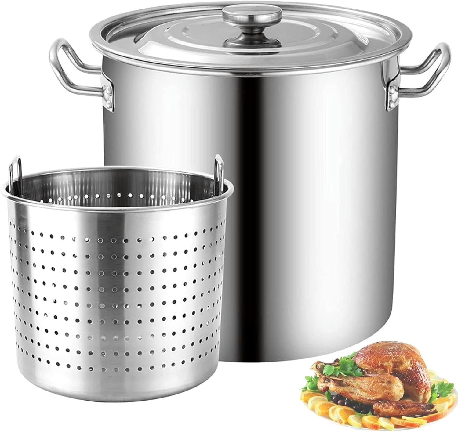 Stainless Steel Stock Pot, Turkey Deep Fryer Pot with Strainer Basket and Lid for Crawfish Lobster Seafood Cooking Or Turkey Frying,50 * 50cm(50 * 50cm)