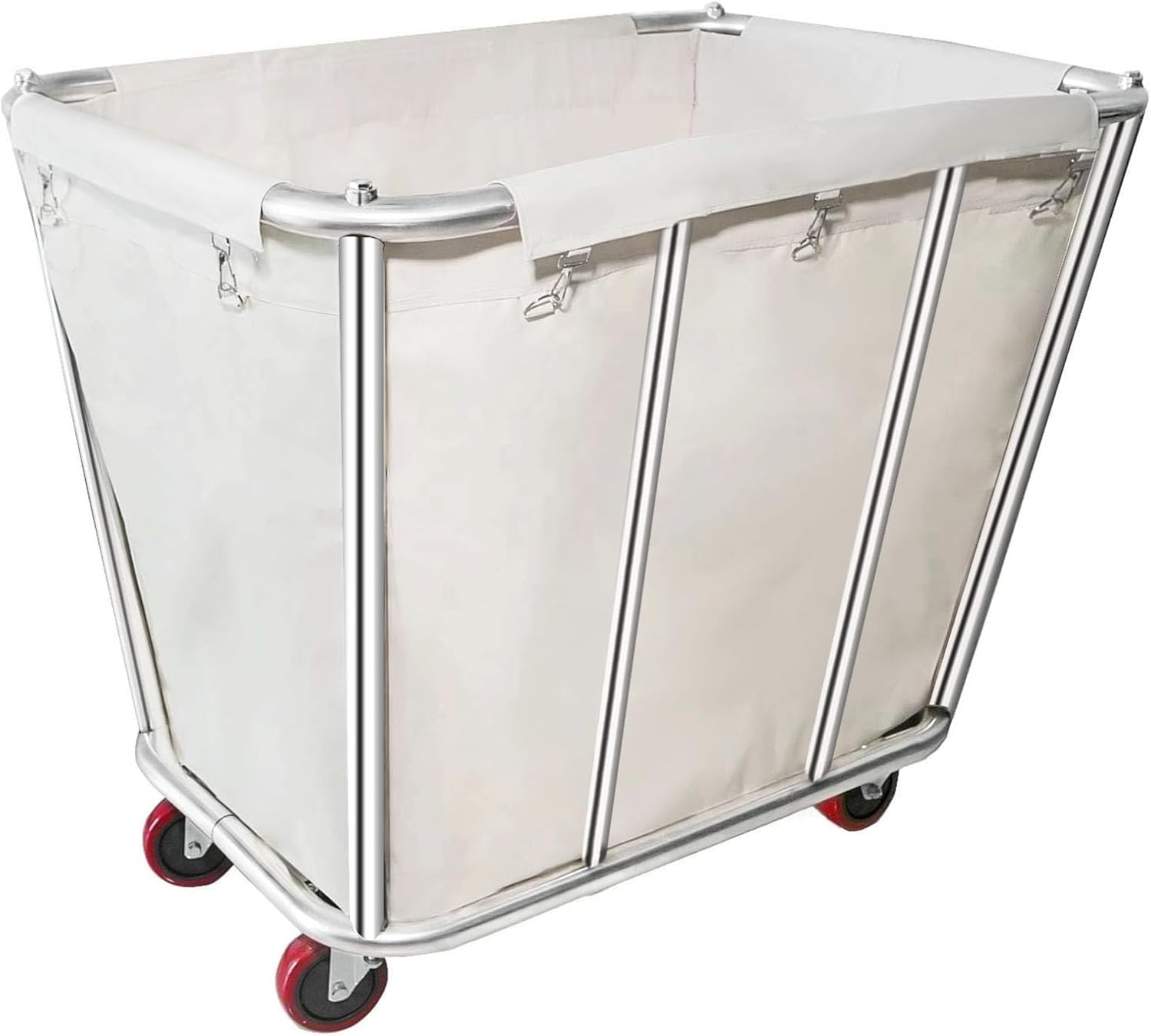 Commercial Laundry Cart with Wheels,11.35 Bushel Large Laundry Cart,Heavy Duty Stainless Steel Commercial Laundry Hampers Laundry Basket with Waterproof Lining,260 Lbs Load