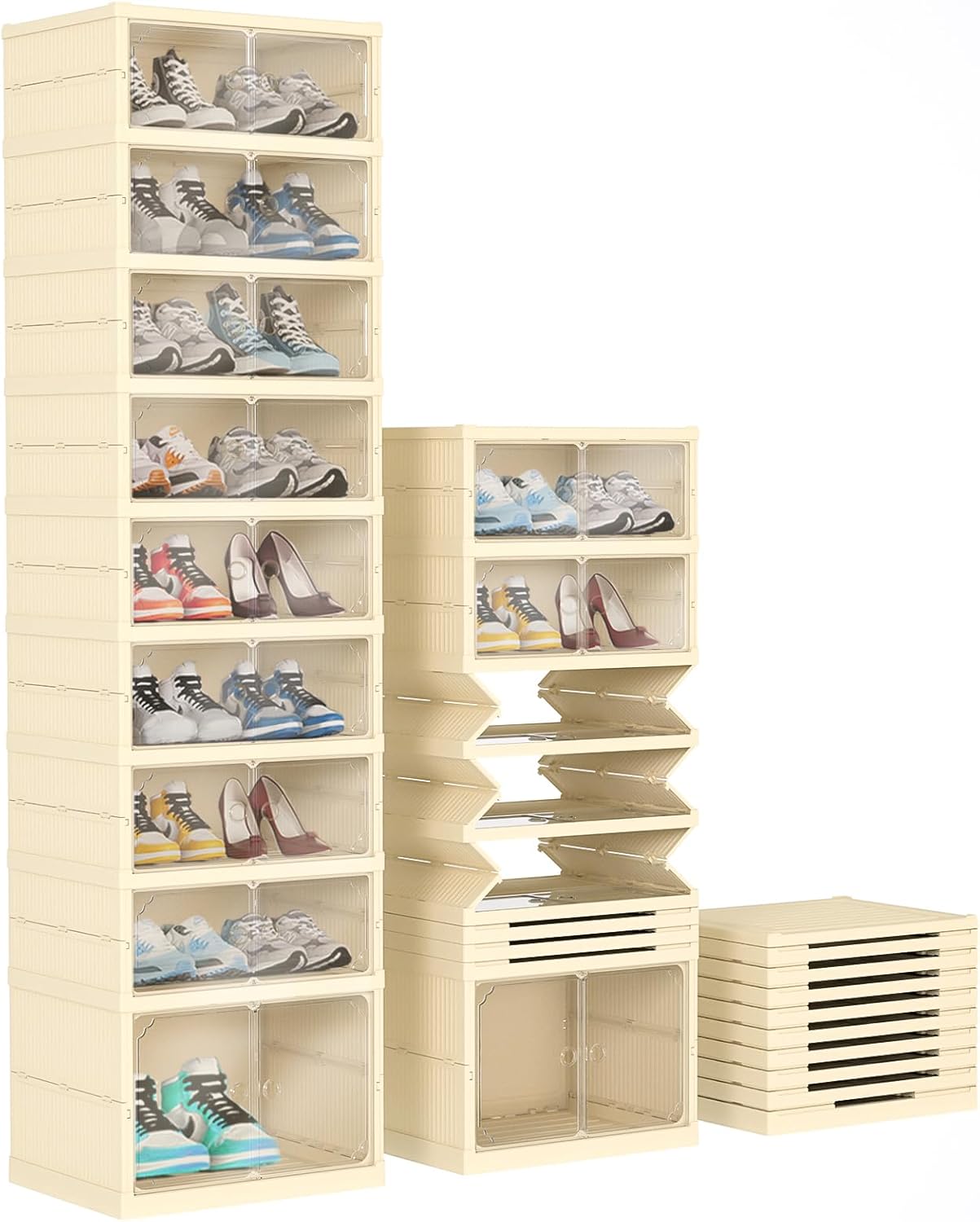 9 Tier 36 Pair Folding Shoe Rack with Wheels and Magnetic Doors,Stackable Transparent Shoe Cabinet Shoe Organizer Storage for Closet Entryway Bedroom