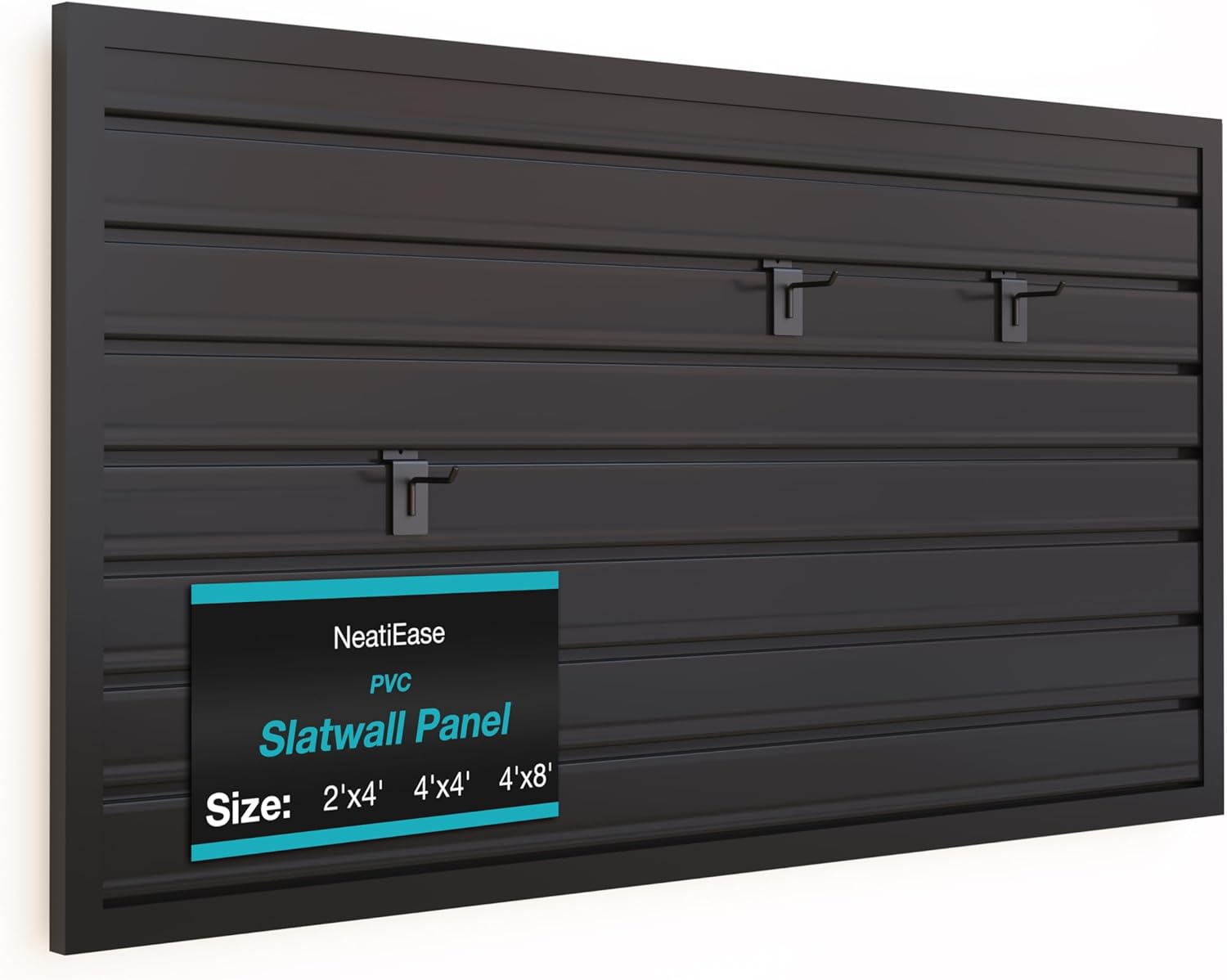 NeatiEase Slatwall Panel Wall Storage Systems, 4 x 8ft Slat Wall Paneling Garage Wall Organizer, Heavy Duty Wall Mounted PVC Wall Rack (Black)