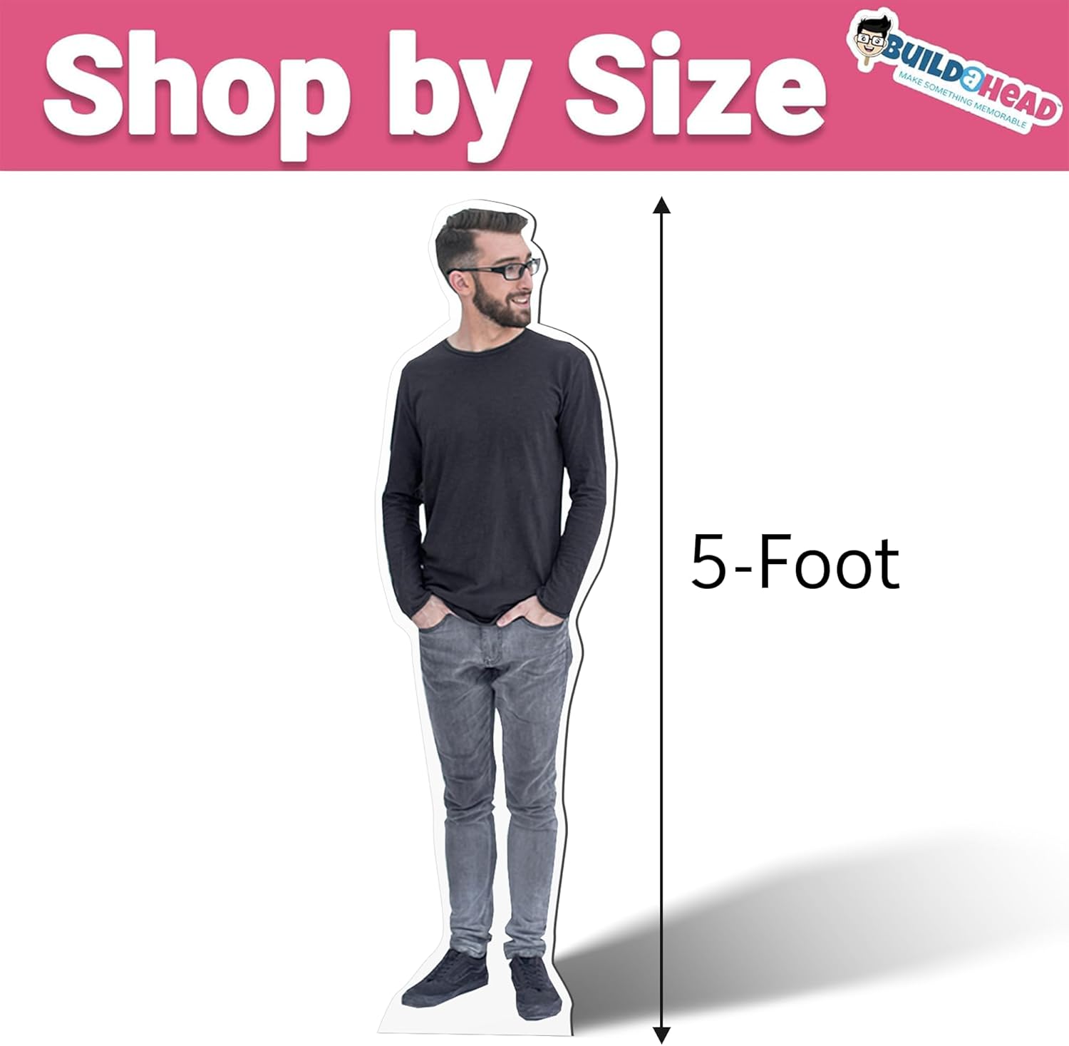 Build A Head - Life Size Cutout - Custom Vinyl Cardboard Stand Up - Personalized Photo Stand Up for Wedding Décor - Life Size Cut Out for Party Décor, Birthday Decoration, Event and Celebration (5ft.)