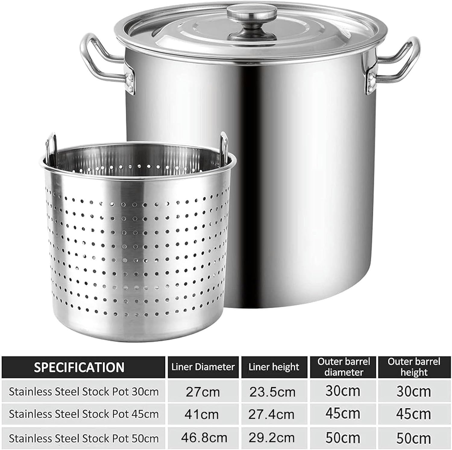Stainless Steel Stock Pot, Turkey Deep Fryer Pot with Strainer Basket and Lid for Crawfish Lobster Seafood Cooking Or Turkey Frying,50 * 50cm(50 * 50cm)