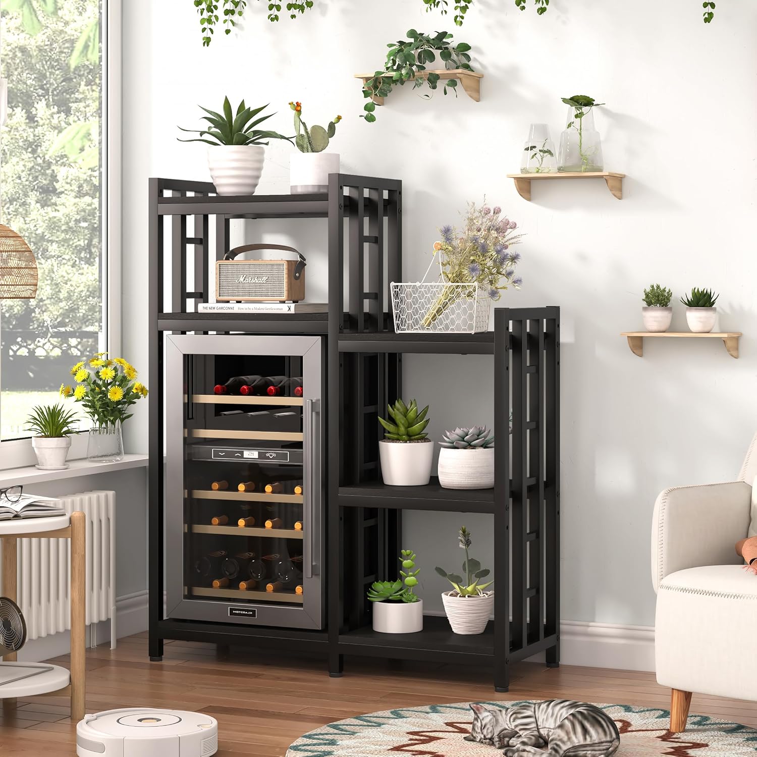 YCHF 6-Tier Kitchen Bakers Rack, Utility Storage Shelf, Mini Fridge & Microwave Oven Stand Table, Coffee Bar, Adjustable Shelves Freestadning for Kitchen Home Office