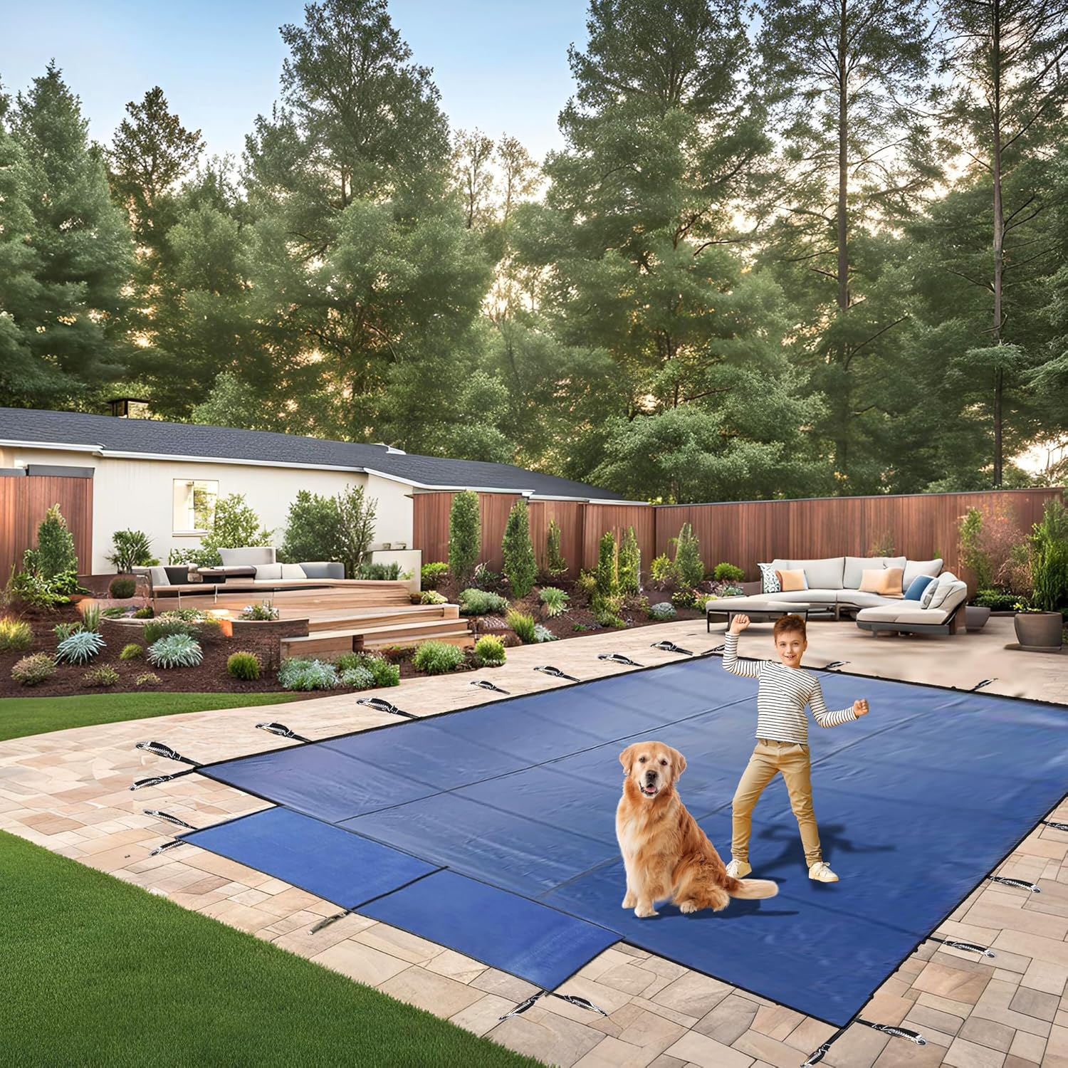 Pool Covers for Inground Pool 16x32ft CES, 5 Year Full Warranty- Mesh Winter In Ground Swimming Pool Cover, UL & ASTM Certified