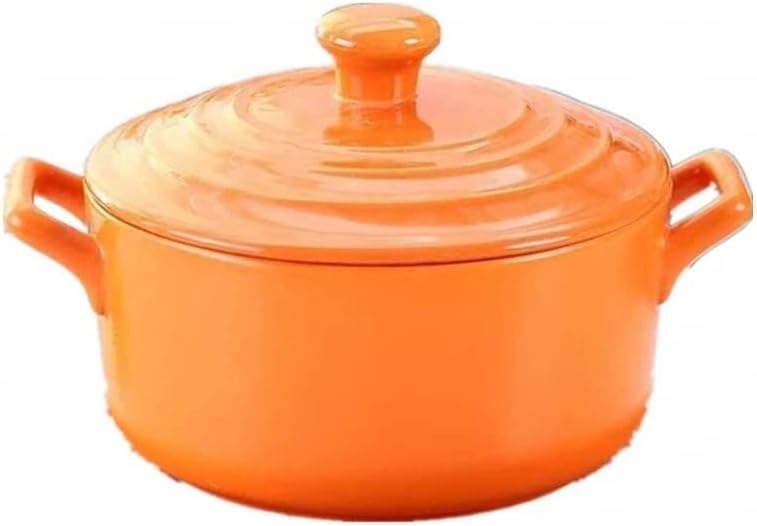 Ceramic Casserole with Lid, 20cm Round Ceramic Pot for Stews, Soups, Rice, Oatmeal, Ideal for Kitchen & Gift, Orange Color