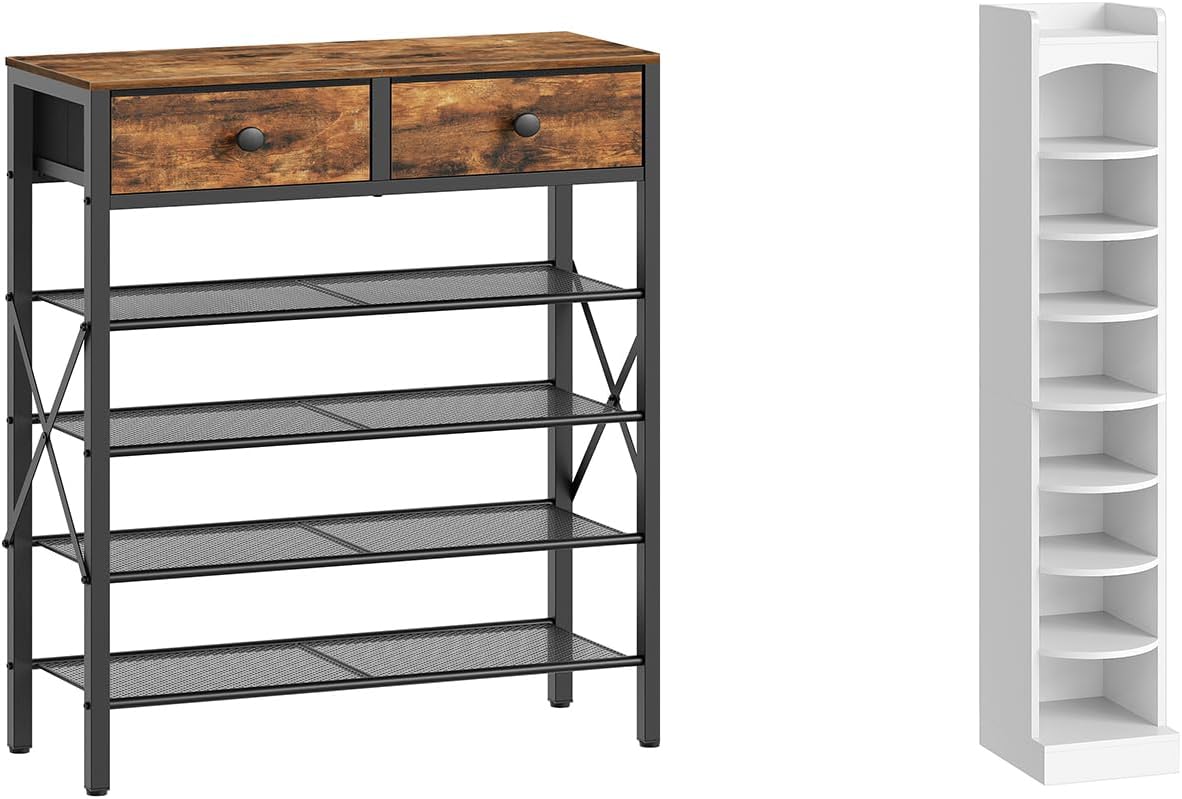 5 Tier Shoe Rack, Large Capacity Shoe Storage Organizer, 9-Tier Tall Shoe Rack, Wooden Shoe Storage Organizer, SS25BRY1N1-SS02WT