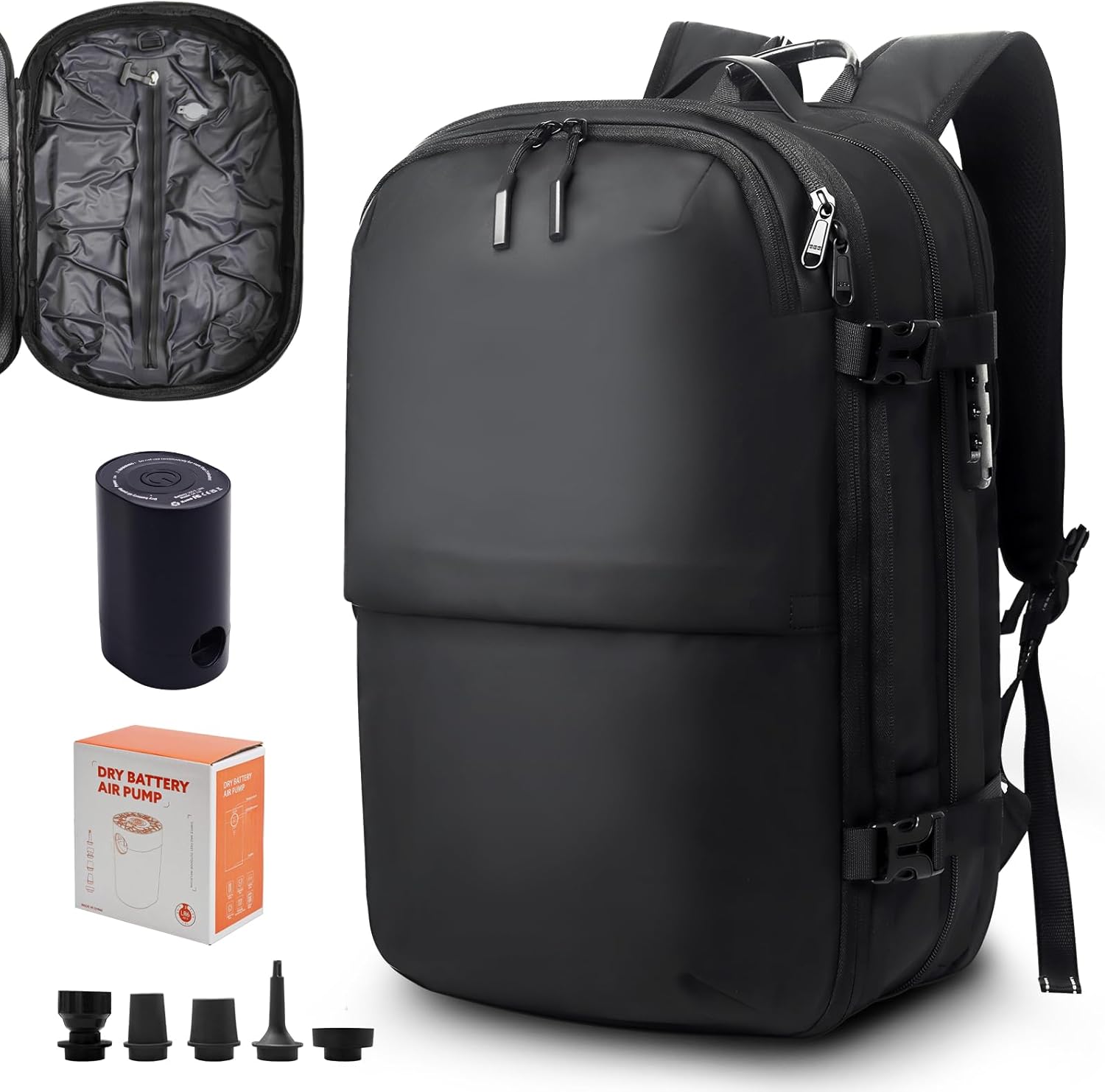 KINGSLONG Vacuum Backpack Travel Vacuum Seal Compression Travel 60L Expandable Vacpack with Pump Ideal for Traveling Business Laptop (Portable Electric Air Pump Included)