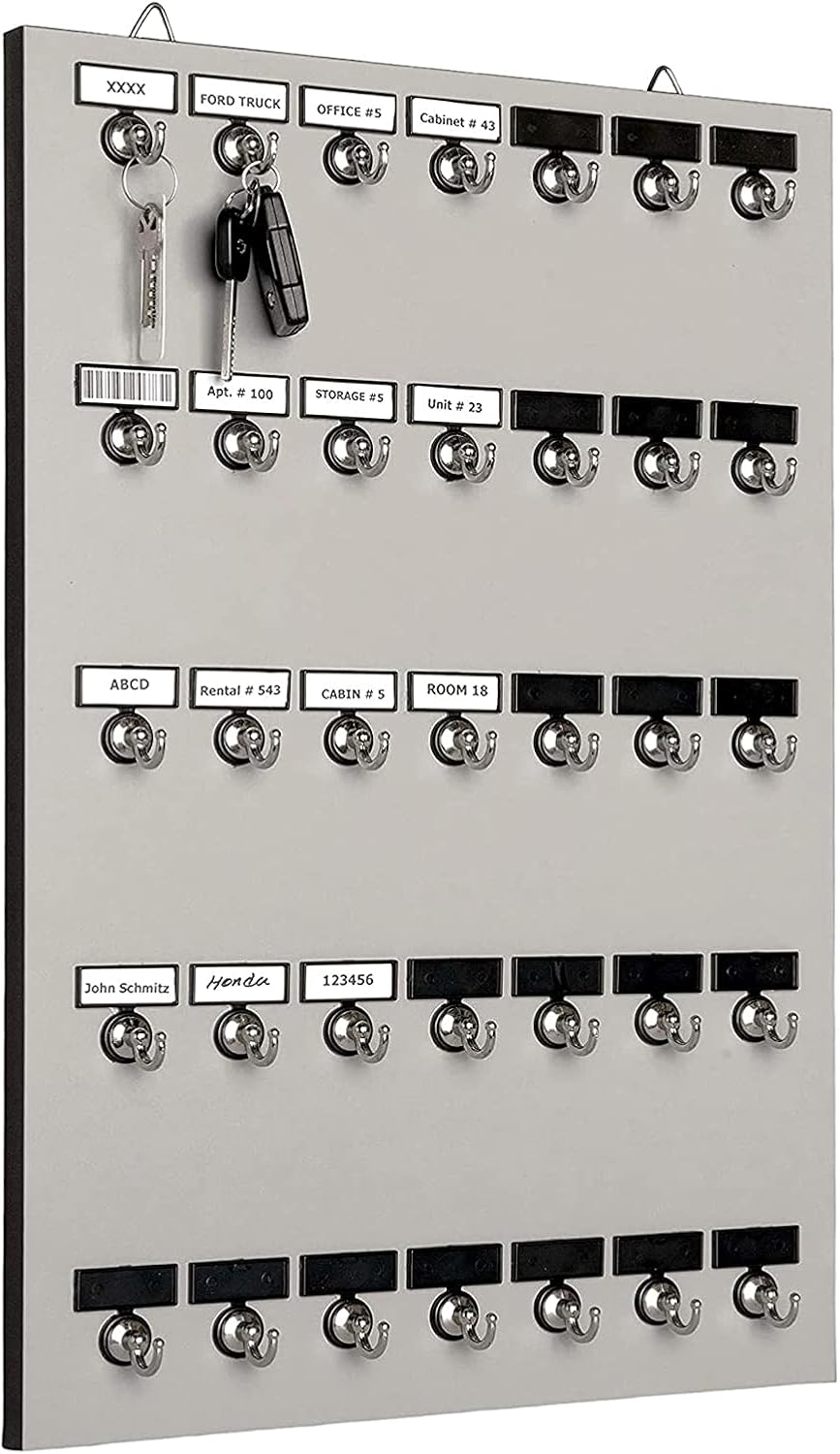 Key Hook, Key Rack #35MGN, 35 Extra Space Bolted Metal Hooks with 'Customize Name Plate', (35 Sets of Tag & Ring Included) - Made in USA