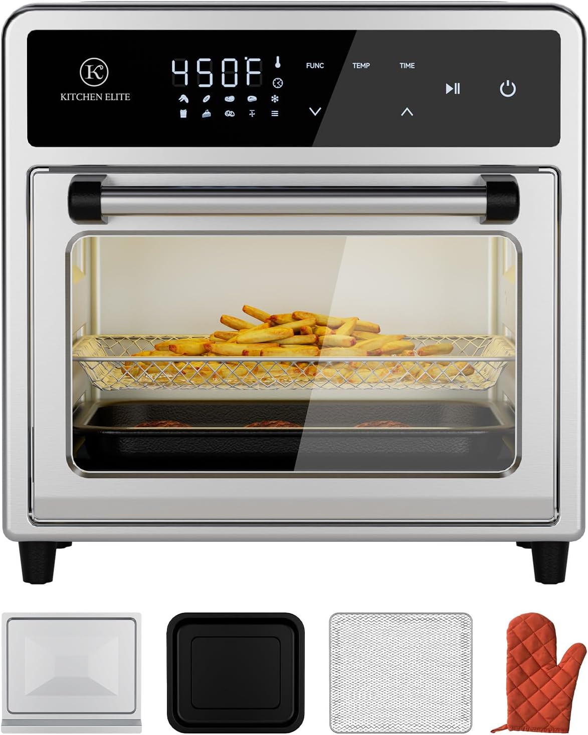 Air Fryer Toaster Oven Combo,10-in-1 12.6QT Compact Countertop Oven,9 Touch Screen Presets & 1 DIY Function,Easy Digital Controls,4 Accessories Included,Stainless Steel,Kitchen Elite