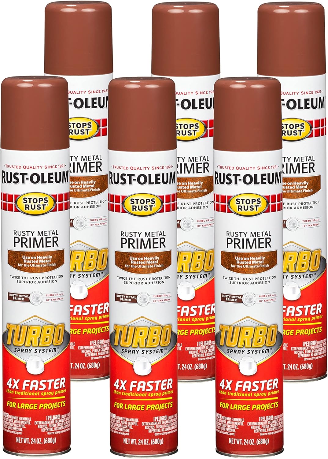 Rust-Oleum 353346-6PK Stops Rust Turbo Spray System Rusty Metal Primer Spray, 24 oz, 6 Pack
