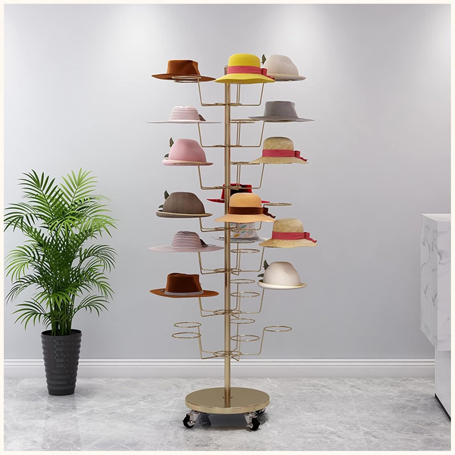Metal Hat Rack, Retail Freestanding Hat Wig Display Stand, Floor-Standing Hats Wigs Holder Tree, Commercial Large Hats Organizer Cap Hanger for Hat Store Shop and Cloakroom