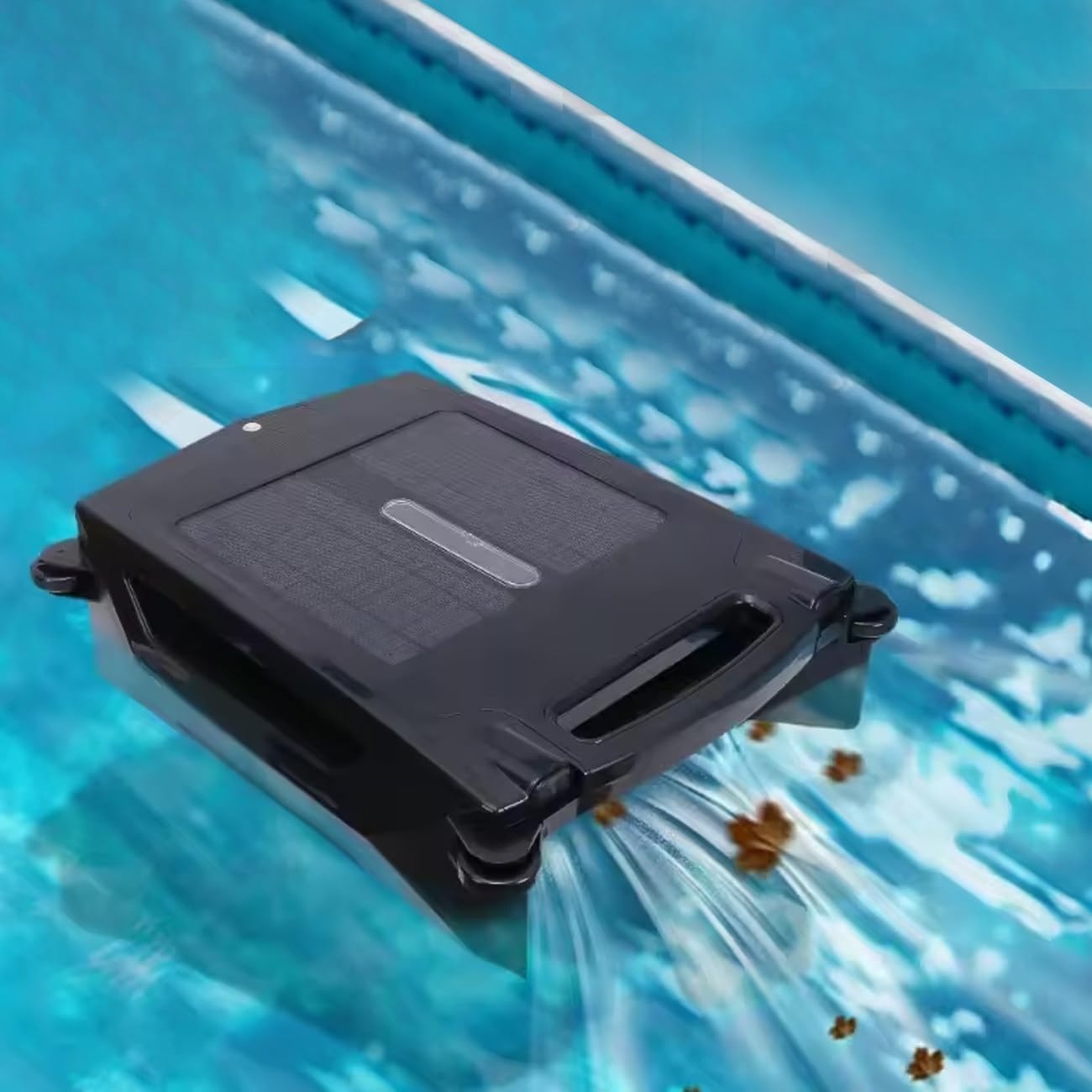 Solar Pool Skimmer with 2500Mha Battery/Large Capacity Debris Basket, Automatic Pool Cleaner, Dual Mode Cleaning, Intelligent Route Planning