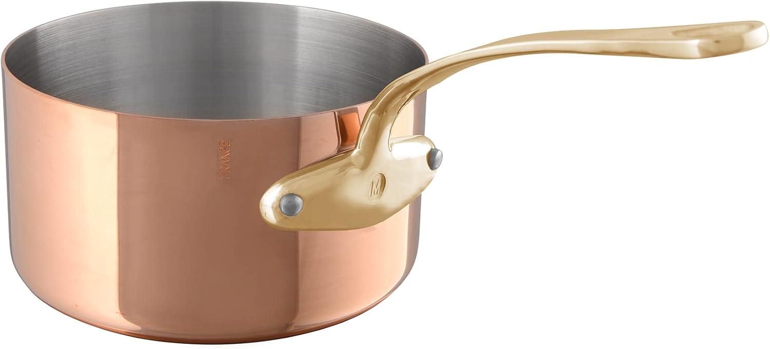 Mauviel M'Heritage 200 B 2mm Polished Copper & Stainless Steel Sauce Pan With Brass Handles, 6-qt, Made in France