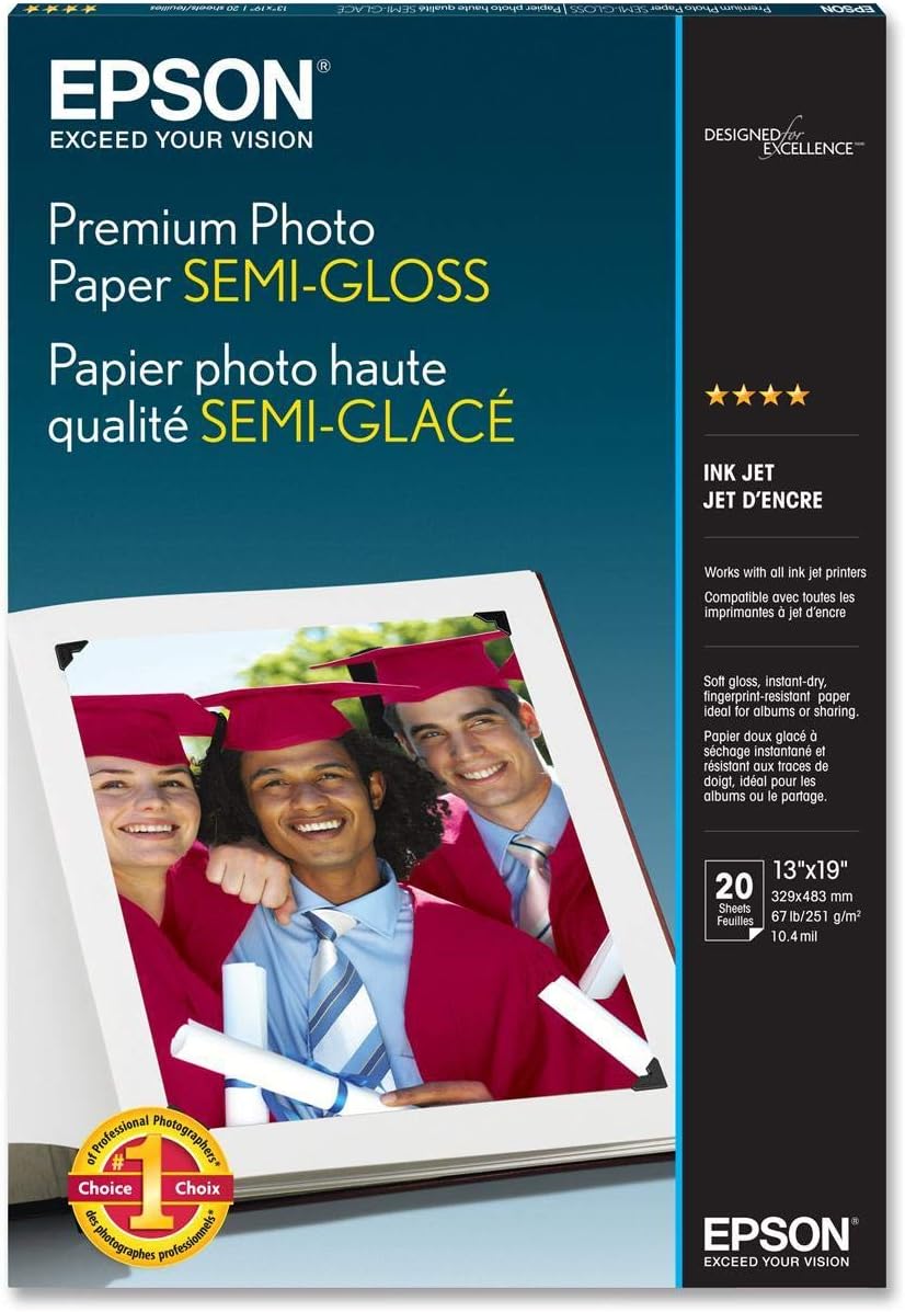 Epson Premium Photo Paper SEMI-GLOSS (13x19 Inches, 20 Sheets) (S041327),White