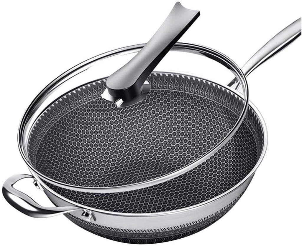 Non-Stick Pan Double-Sided Honeycomb 304 Stainless Steel Wok Without Oil Smoke Frying Pan Wok Without Phosphorus Kitchen Pan
