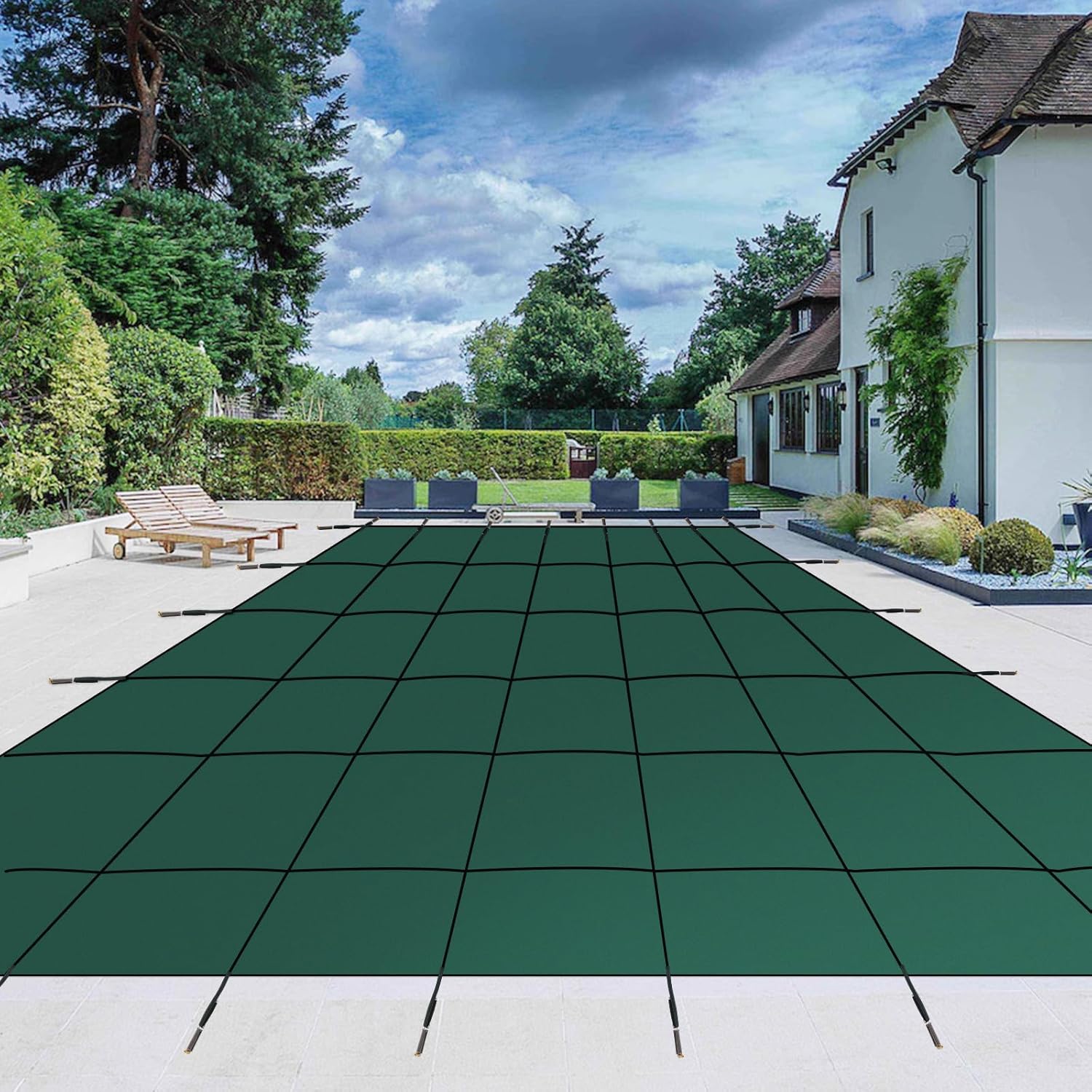 GARVEE Pool Safety Inground Pool Cover 18 ft x 34 ft w/Pool Safety Net and Installation Tools, Ultra-Dense Safety Pool Cover w/Anchors for Inground Pools 16 ft x 32ft…