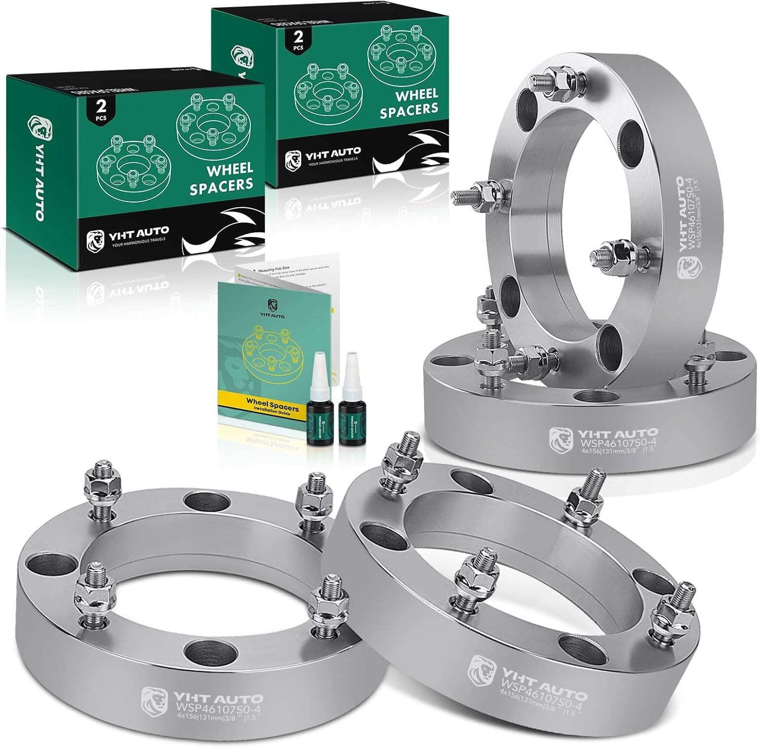 YHTAUTO 4x156mm ATV Wheel Spacers 1.5 Inch Fits Polaris & Yamaha Models, Sportsman, RZR, Magnum, Predator, Raptor, Banshee, Blaster, Moto, 4 Lug Silver Tire Spacers, 131mm Center Bore 3/8 Studs, 4PCS