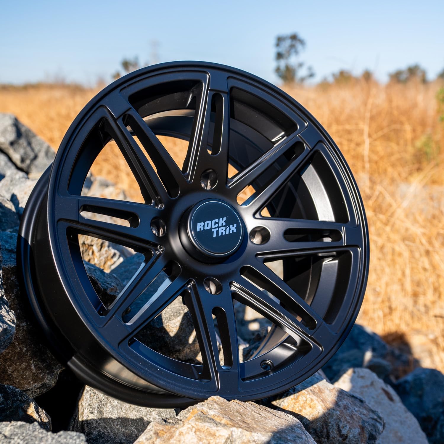 RockTrix RT103 14in ATV Wheel Rim 14x7 Matte Black | 4x137 | 5+2 Offset | Compatible with Bombardier Outlander CanAm Can-Am Can Am Commander Maverick Renegade Kawasaki 4/137-1pc Single