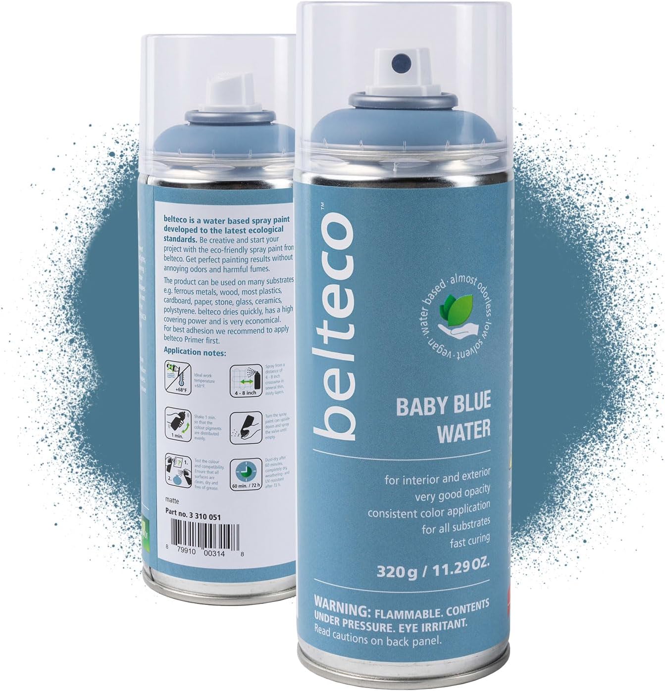 Midnight Black Matte Spray Paint - 6 pack | Water based & Odorless | Eco-Friendly & Vegan | Weather & UV-Resistant | For all Substrates | Fast Drying with High Coverage