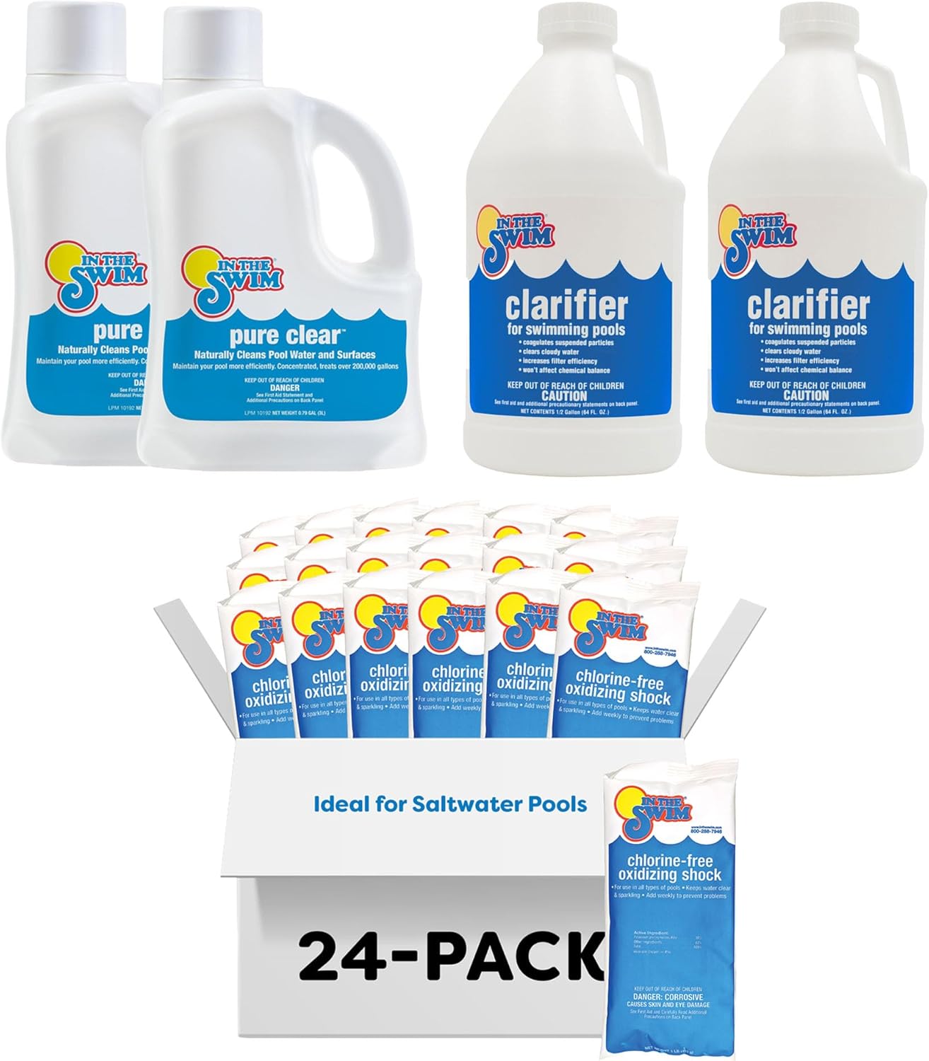 In The Swim High-Usage Pool Maintenance Kit – Chlorine-Free Shock, Pure Clear Enzyme, Water Clarifier - Crystal Clear Pools - Plus