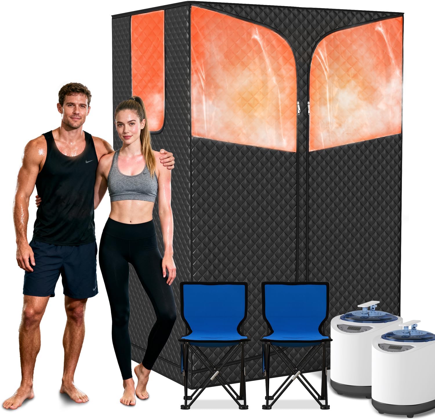 Portable Steam Sauna Box for Home, Infrared Sauna Tent with 3L Steam Generator, Remote Control, 9 Temperature Levels, 99 Minute Timer, Indoor 2 Person Sauna with Foldable Chair for Home Spa,Black
