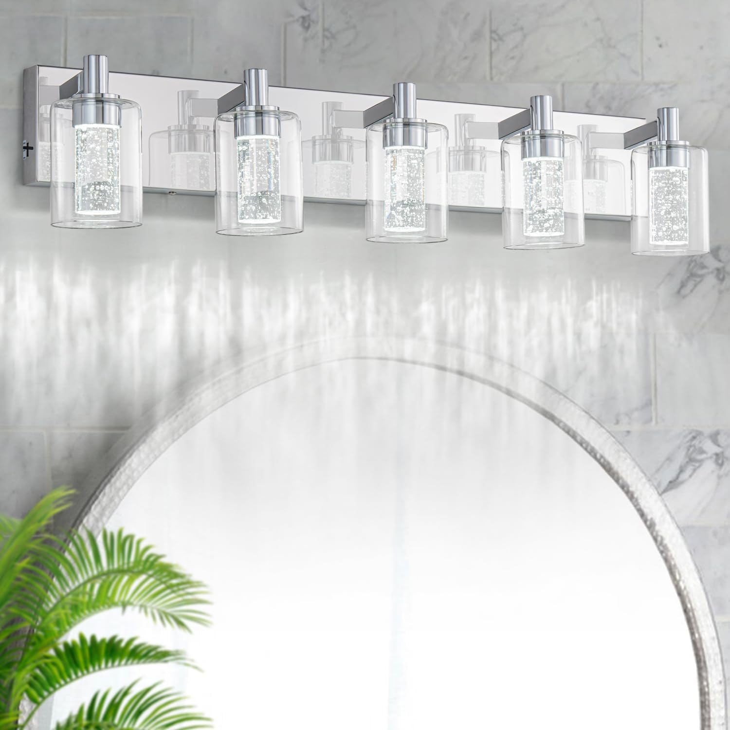 SineRise Vanity Light with 3 Color Modes (3000K/4000K/6000K), Eye Protection LED Bathroom Light Fixture, Dimmable Modern Wall Light Over Mirror with Clear Glass Shade (Chrome, 3-Light)