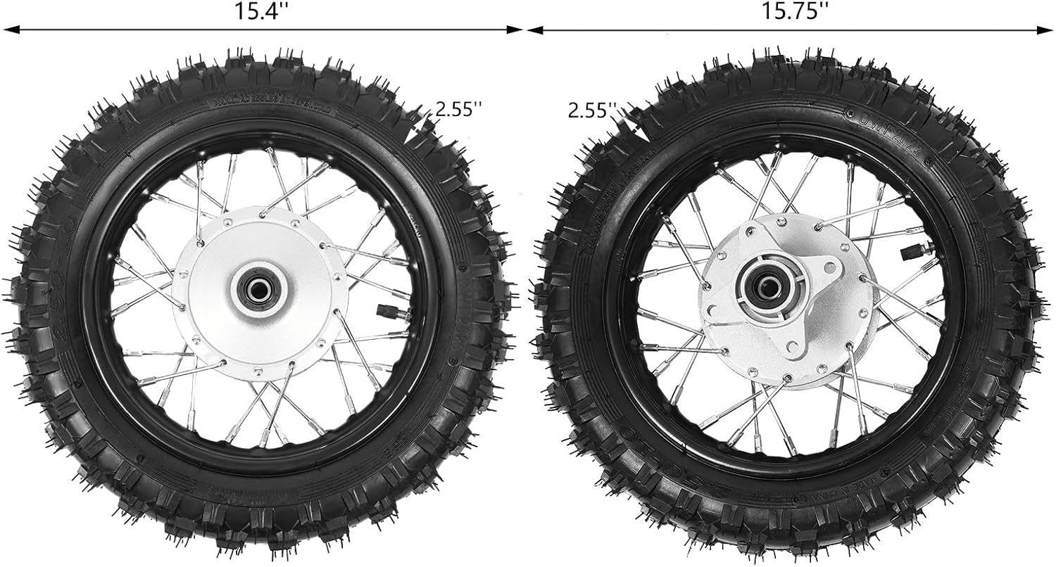 Front Rear Wheel Pair Set For HondaCRF50 XR50 BBR KLX Dirt Bikes 2.50-10 Front Rear Tire Rim Drum Brake with Chain & Plate (2.50-10 Front Rear Tire Rim Wheels ) 16'' x 3'' x 3''