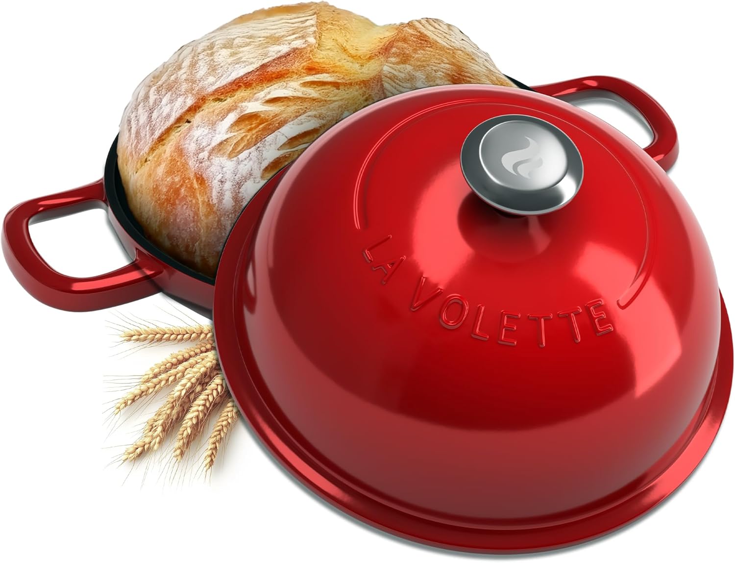 Enameled Cast Iron Bread Pan With Lid 9 Piece Complete Bread Baking Set | Dutch Oven for Bread Baking | 10 Inch Bread Oven with Lid | Thick Enamel | Silicone Baking Mat | Banneton | 6 Quart (white)