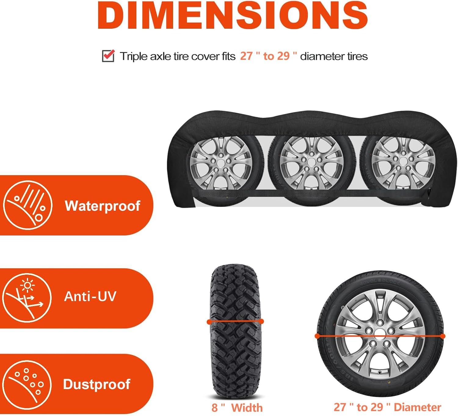 2 Pack Triple Axle Tire Cover, Fits 27
