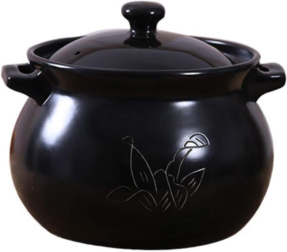 Ceramic Saucepan Stew Pot with Lid - Household High Temperature Resistant Stoneware Cookware Cooking Soup Pot Frying Pan Clay Pot, 6L