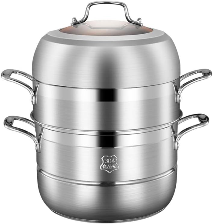 Steamer Soup Pot 3-Layer Household with Steamer Thickened Suitable for Stove Induction Cooker Suitable for 4-8 People/32Cm (34cm