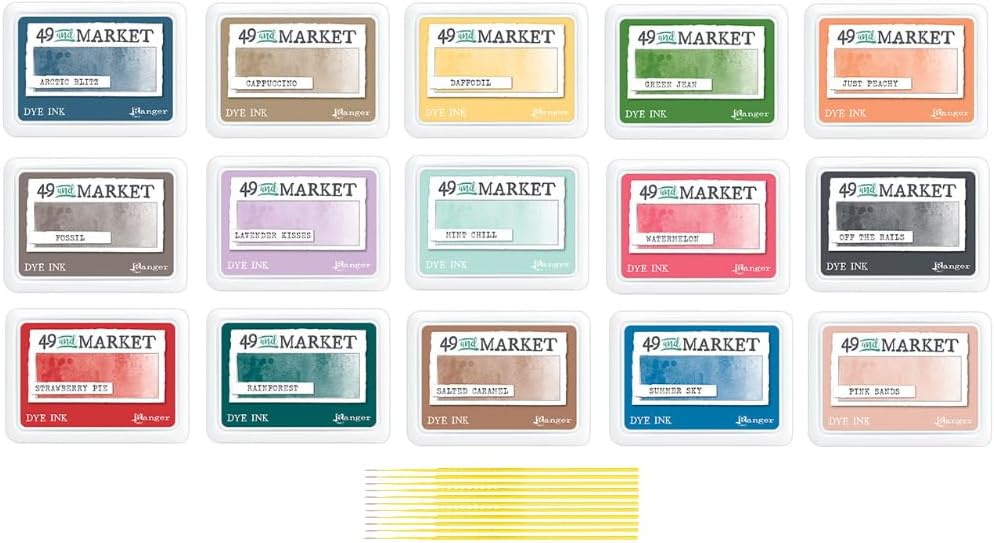 49 and Market Dye Bundles - 15 Ranger 49 and Market Highly pigmented blendable dye Ink Sets with Trebbies Detail Sticks (15 Ink Pads)