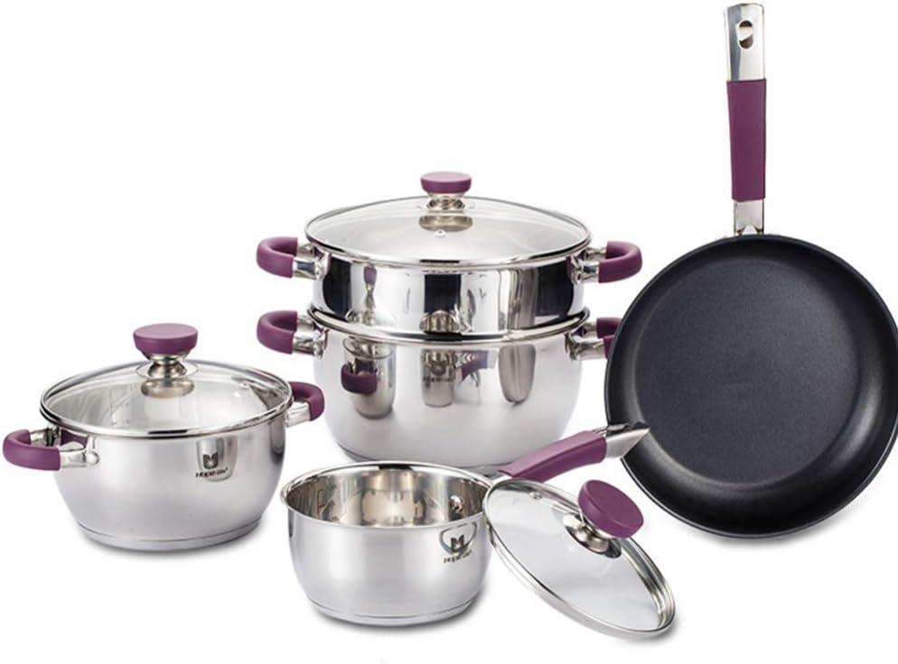 6 Piece Set Stainless Steel Cookware Set,Soup Pot,Milk pan,Frying pan,Tempered Glass Cover, Comfortable Handle,Suitable for Gas Stove and Induction Cooker, Easy to Clean Non Stick Pan /