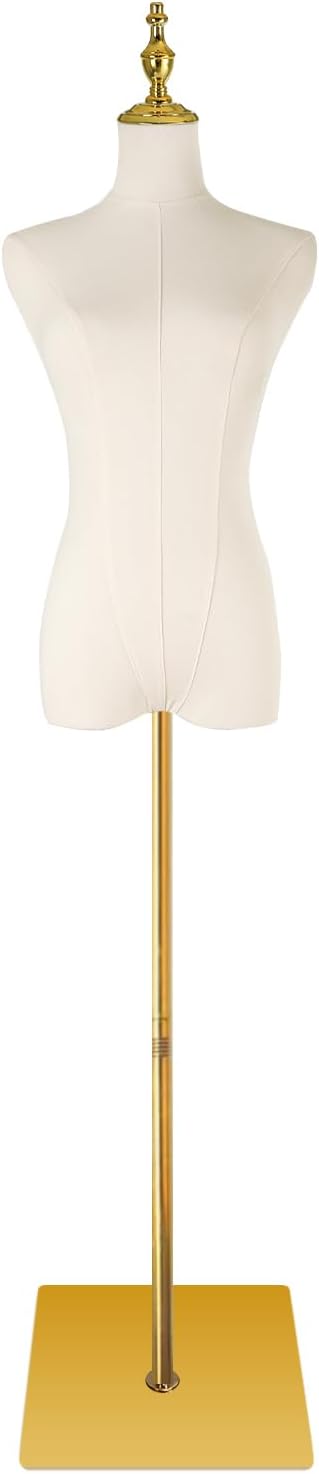 Adjustable Female Dress Form Mannequin with Golden Metal Stand for Clothes Window Display