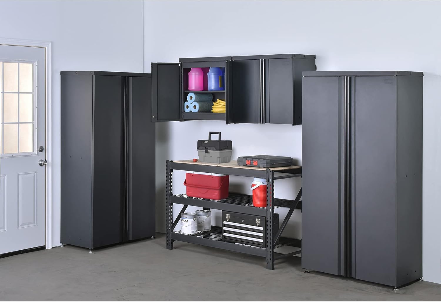 Sandusky Lee RTA281426-BLK Steel Wall Cabinet with Adjustable Shelf, Bolt Free Design, 14