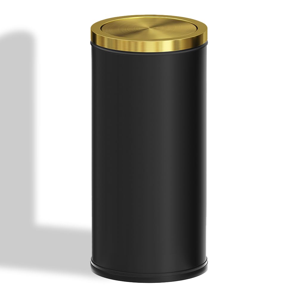 7.92 gallon/30L Kitchen Trash Can with Lid, Tall Slim, Elegant, Gold, Brushed Stainless Steel Garbage Can for Office, Hotel, Kitchen (30Lgold)