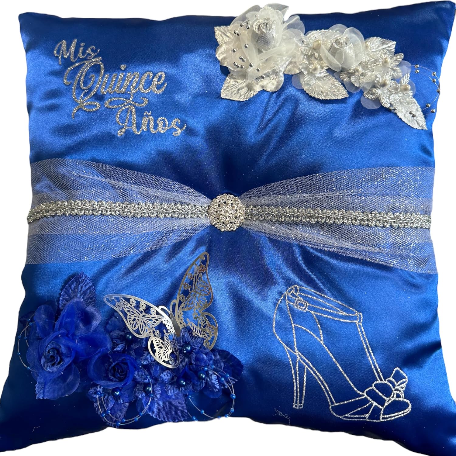 Quinceanera Shoe Pillow- Blue. Handmade & Personalized for You.