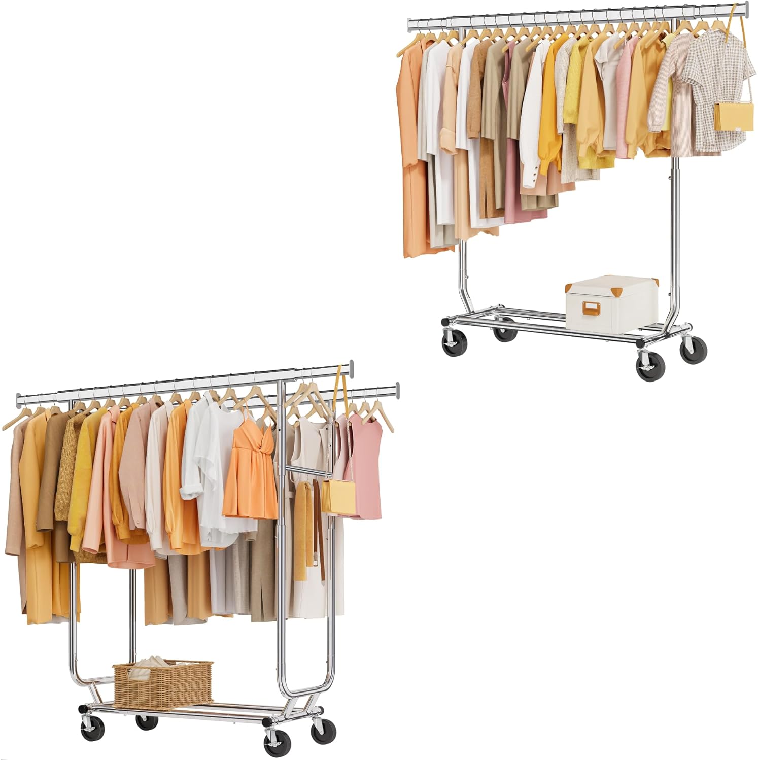 Tajsoon Collapsible Clothing Rack Plus Heavy Duty Double Clothes Rack