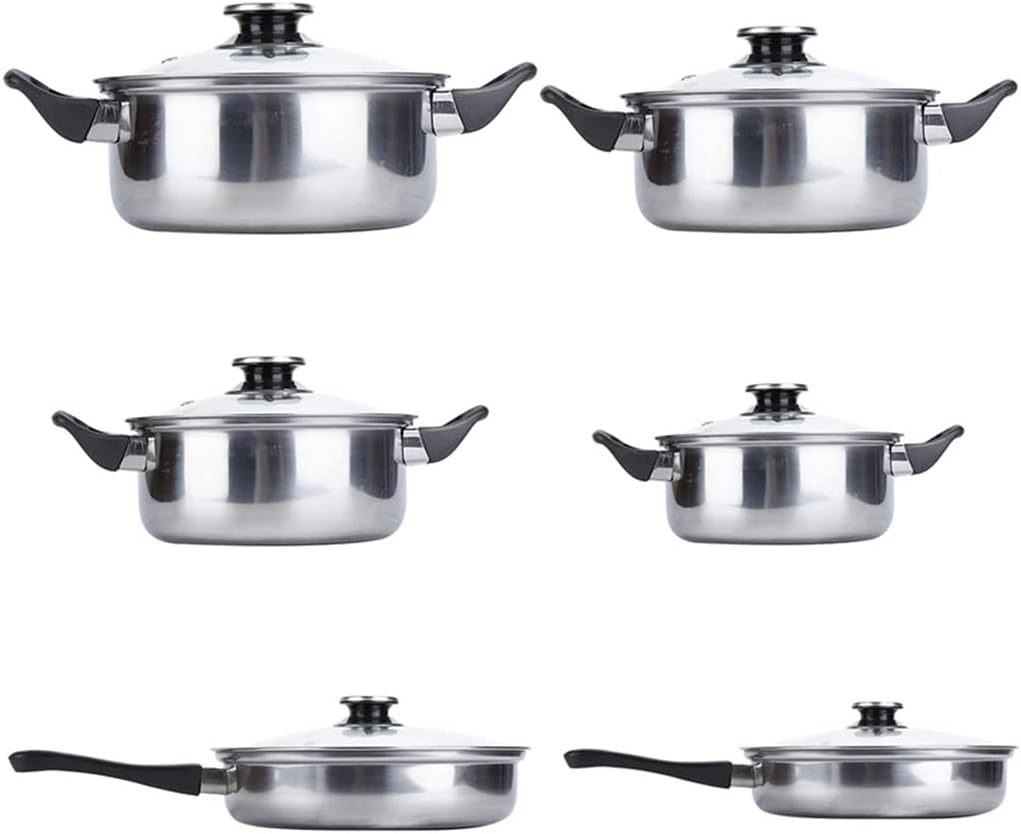 Cooking Pot, Frying Pan,6 Piece Stainless Steel & Pan Sets Cookware Set Kitchen Saucepan Casserole Pan Glass Lid Pans vision