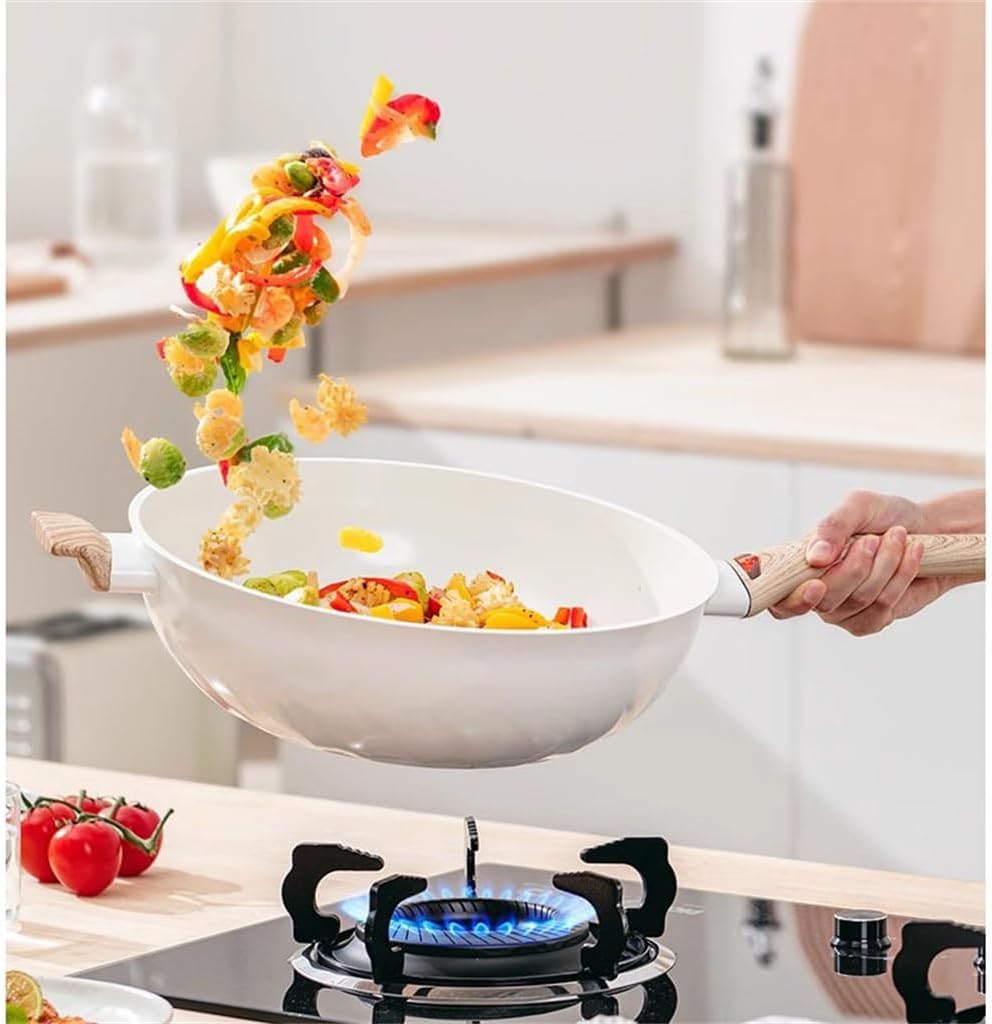 Wwok Ceramic Pot Non-stick Pan Uncoating White Smokeless Non-rust Wok Gas Electricity
