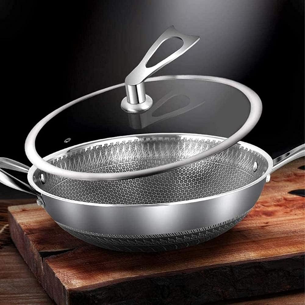 Stainless Steel Home Uncoated Frying Pan Oily Kitchen Thickened Pan-34Cm Frying Pan-One Color-34cm