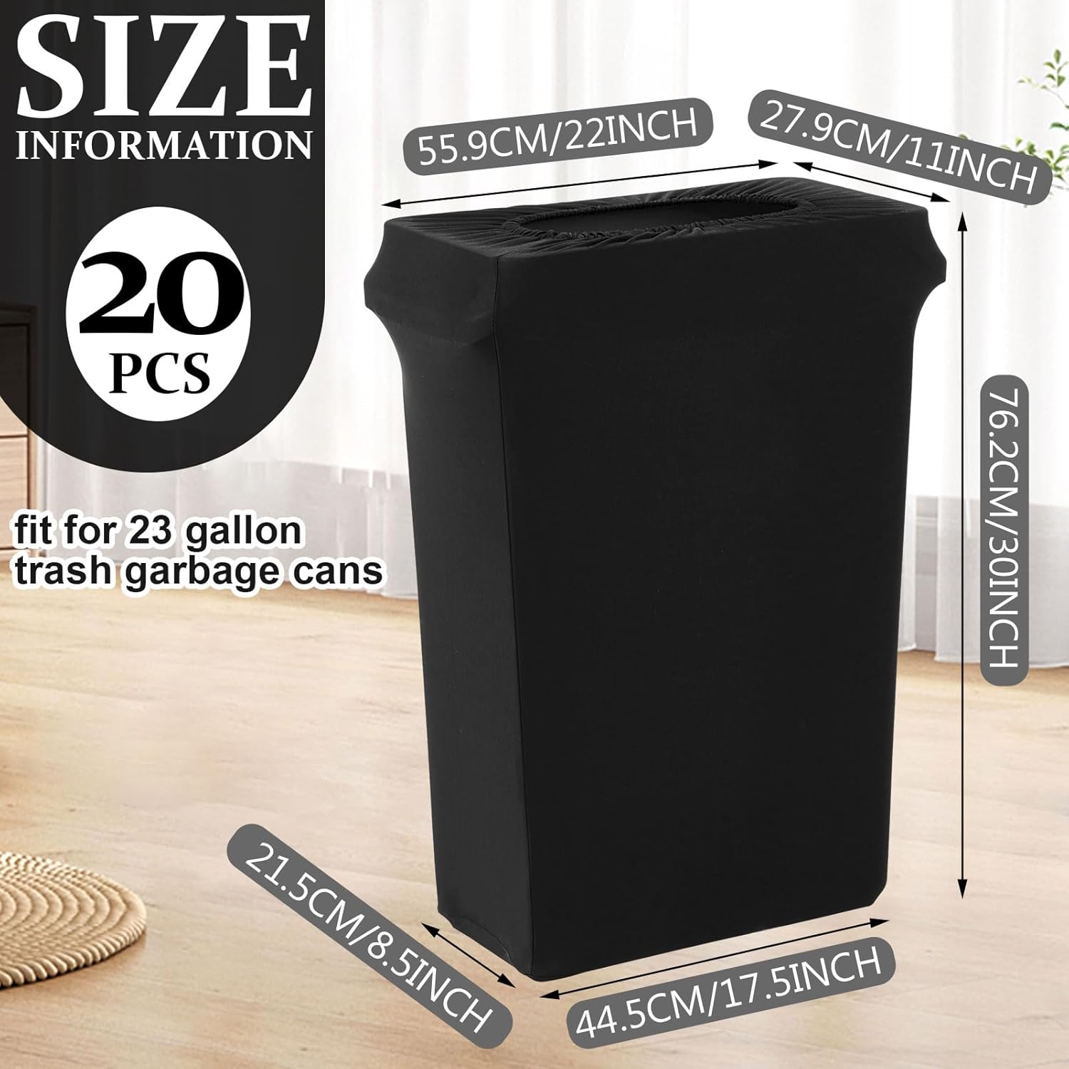 Windyun 20 Pcs 23 Gallon Spandex Stretchable Trash Can Cover Wedding Party Fundraiser Decorations for Home Garden (Not Include Trash Can) (Black)