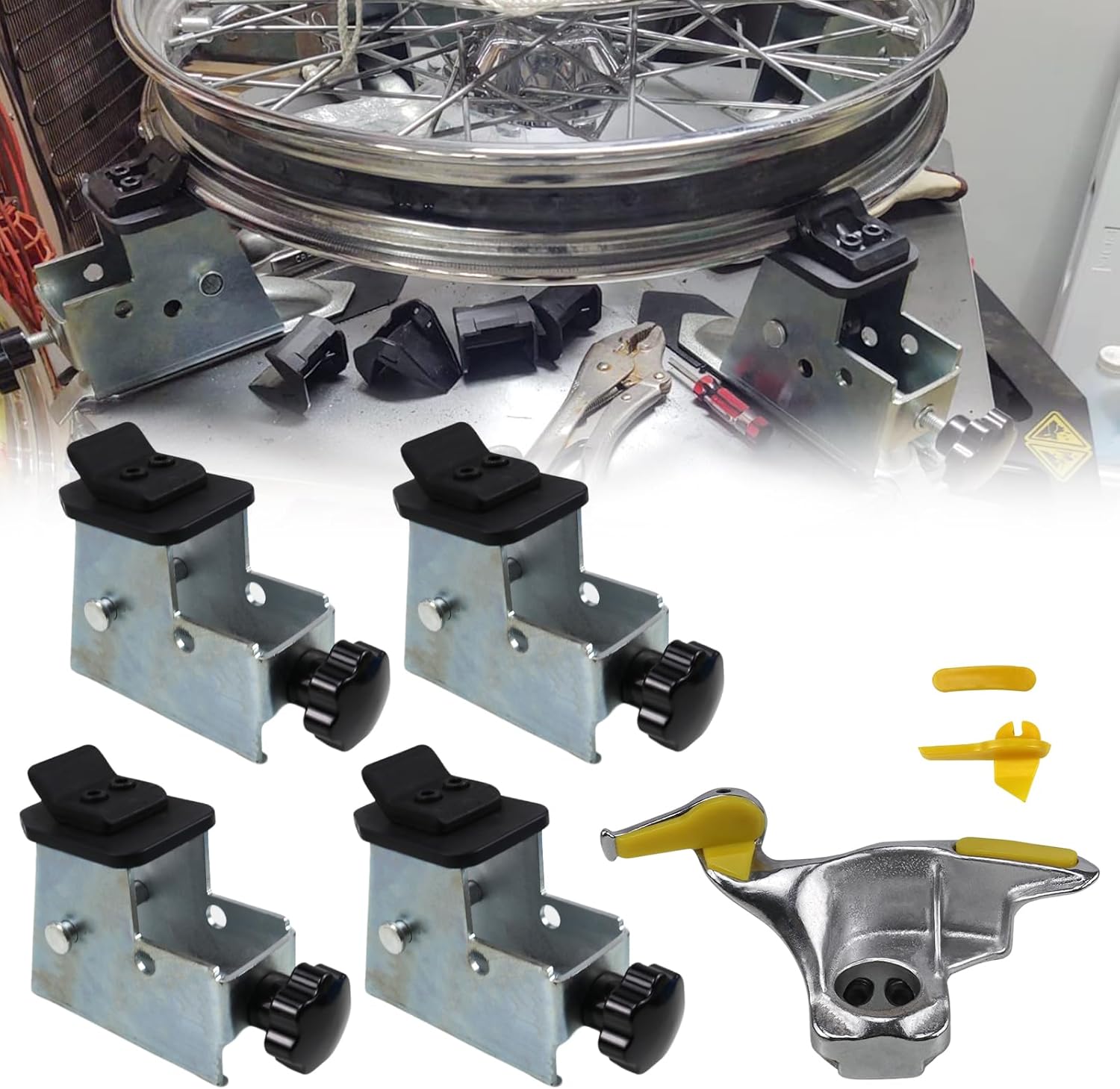 RULLINE 4PCS Tire Changer Adapter with Duck Head Compatible with ATV Motorcycle Tire Metal Tire Adapter Rim Clamp and Mount/Demount Duck Head